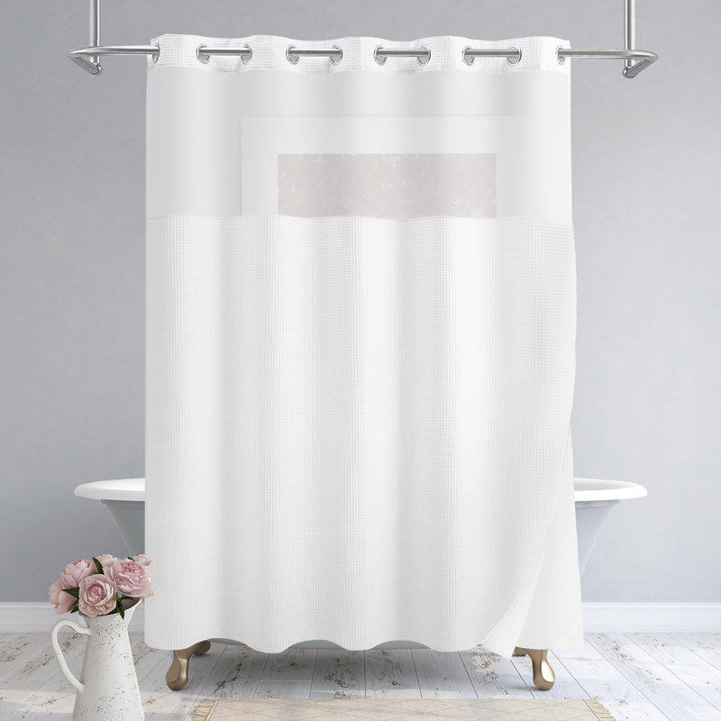 Latitude Run® Waffle Weave Shower Curtain With SnapIn Fabric Liner, Mesh Window
